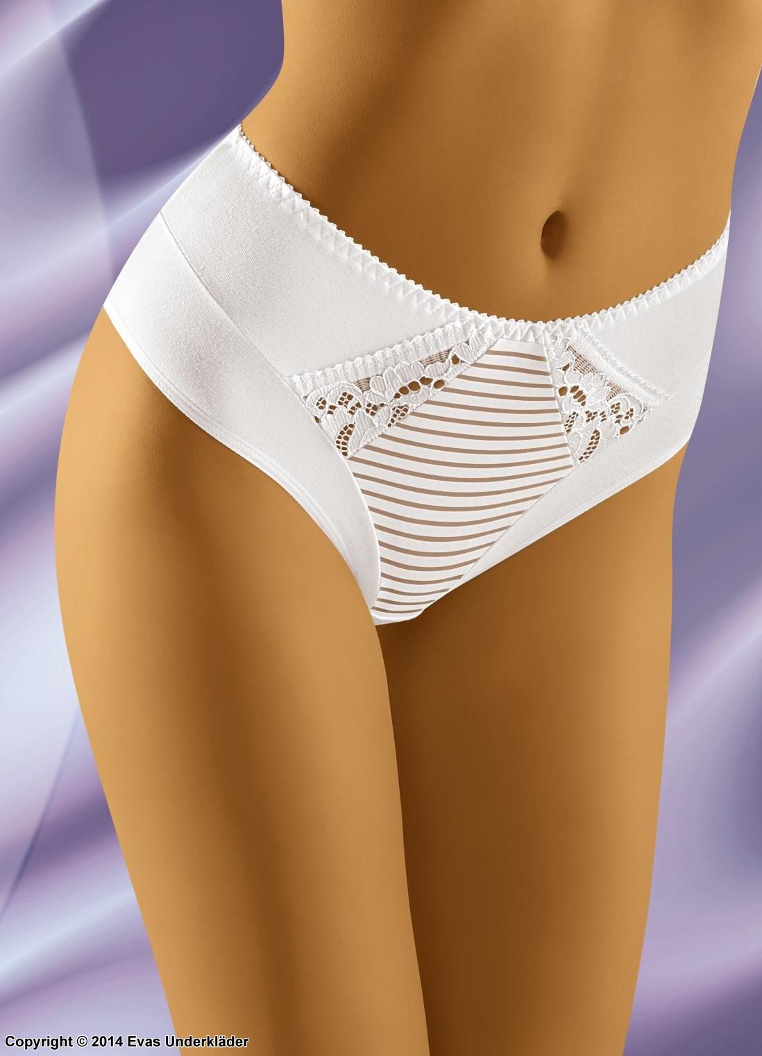 Classic briefs, high quality cotton, lace inlays, stripes